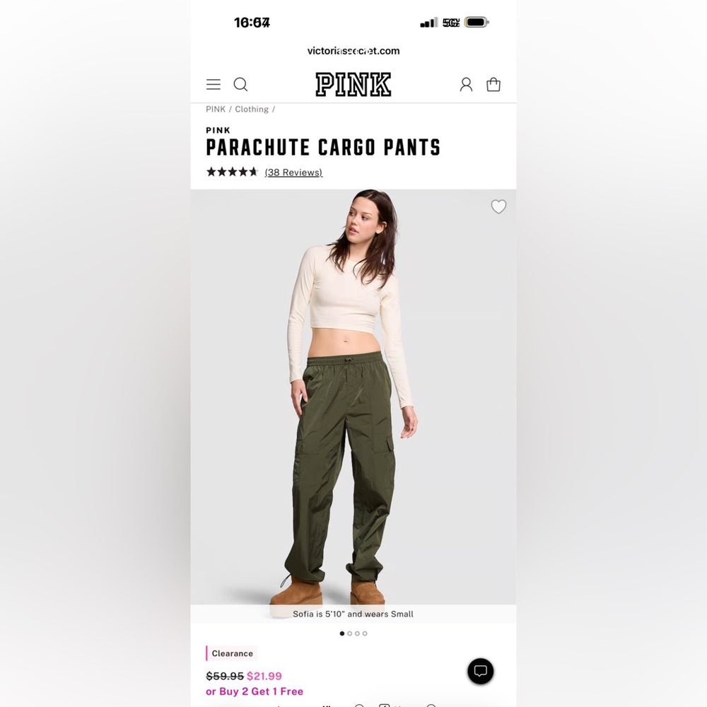 PINK Victoria's Secret Cream Cropped Long Sleeve Top with Olive Cargo Pants
